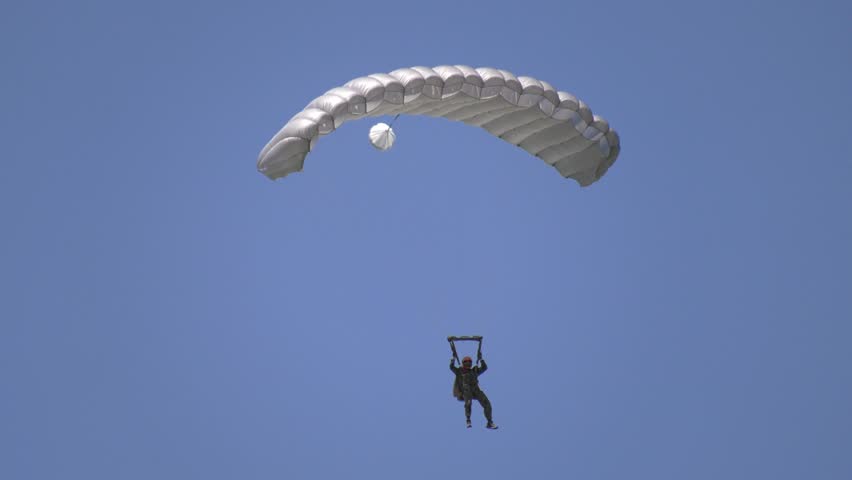 Skydiver in the air, close-up