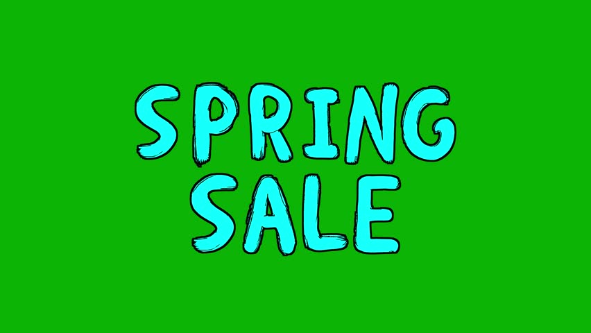 Animated “SPRING SALE” Text in Bold Teal Handwritten Style – Isolated on Green Screen Chroma Key Background for Seasonal Promotions and Marketing Videos