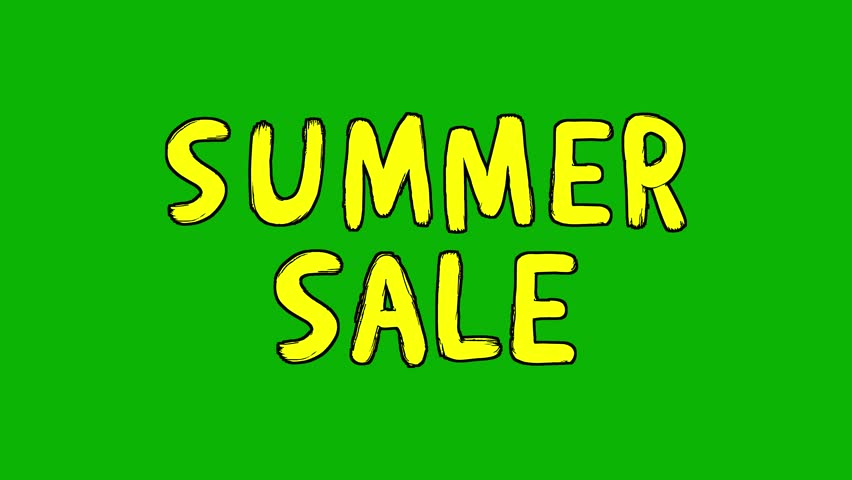 Animated “SUMMER SALE” Text in Bold Yellow Handwritten Style – Isolated on Green Screen Chroma Key Background for Seasonal Promotions and Marketing Videos