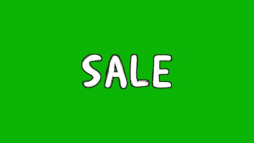 Animated “SALE” Text in Bold White Handwritten Style – Isolated on Green Screen Chroma Key Background for Seasonal, Educational, and Marketing Videos