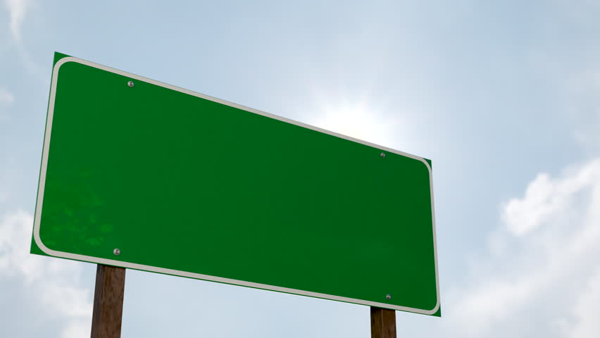 4k Static Blank Green Road Sign with Airplane Coming In of Out with Landing Gear Down.