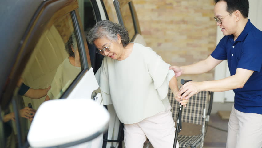 Asian man caregiver helping senior female patient get in car go to medical hospital clinic for doctor appointment healthcare therapy treatment. Retired elderly people transportation assisted service. - Powered by Shutterstock - Get 15% off with code: PIKWIZARD15