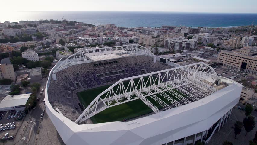 Aerial video above Bloomfield Stadium Tel Aviv Israel