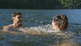 A joyful swim in a serene lake during a getaway. - Powered by Shutterstock - Get 15% off with code: PIKWIZARD15