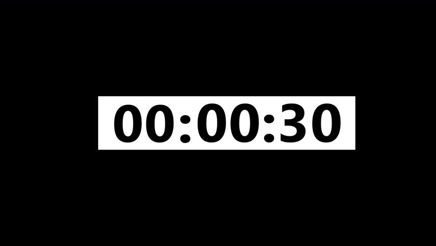 simple 30 seconds countdown animation on black background, 30 seconds timer countdown animated, thirty seconds timer with alpha channel.