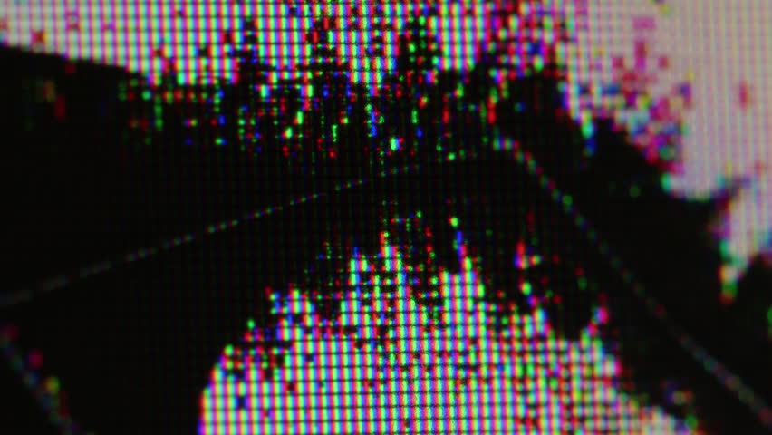 VHS noise. Damaged TV matrix. Grunge crack grainy pixel surface of phone tablet computer display. Glitch error playing broadcast overlay.