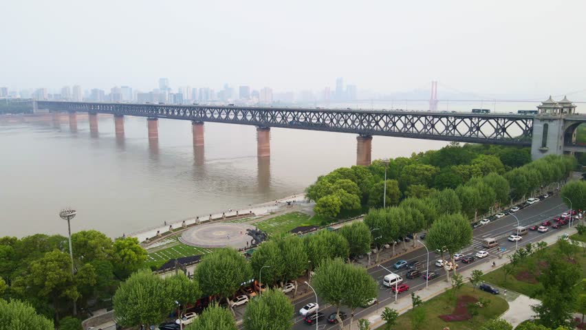 Aerial View of the Yangtze River Bridge in Wuhan, Hubei Province, China