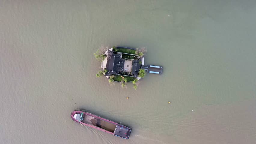 Aerial View of the Pavilion on the River in Wuxi, Jiangsu Province, China