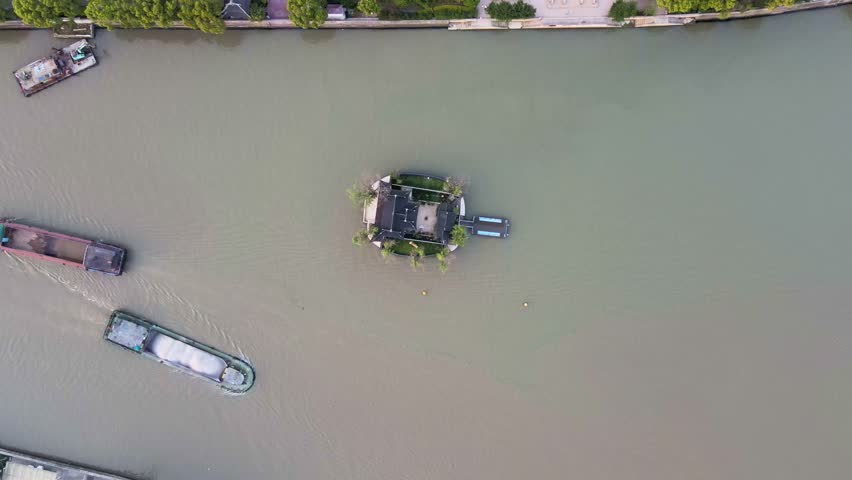 Aerial View of the Pavilion on the River in Wuxi, Jiangsu Province, China