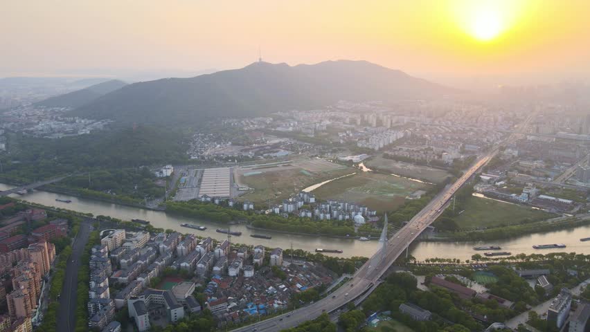 Aerial View of the Cityscape of Wuxi, Jiangsu Province, China