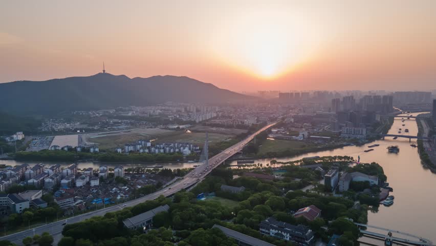 Aerial View of the Cityscape of Wuxi, Jiangsu Province, China