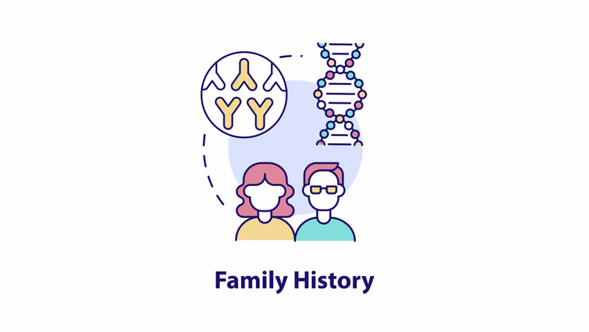 Family history concept icon animation. Studying genealogy to know about ancestors. Medical record of relationships. Abstract idea. HD video with alpha channel. Colorful linear circle animated
