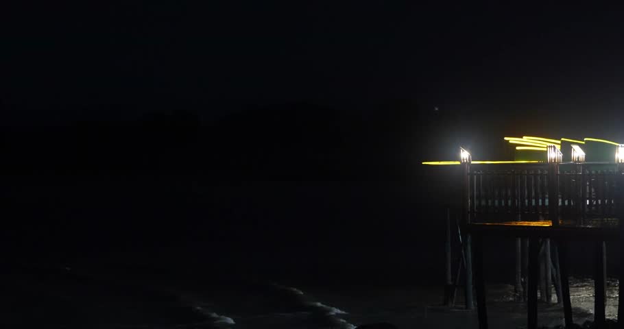 Scenery of seaside houses at night