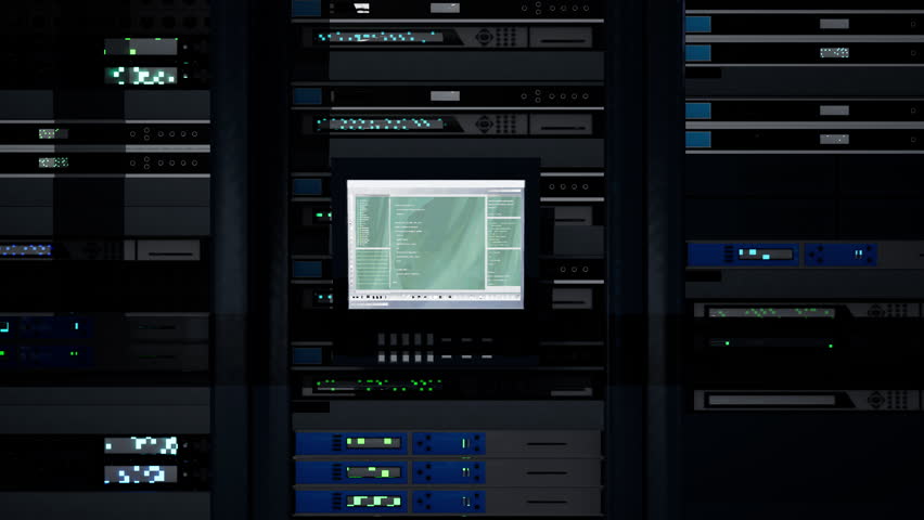 Server room computer overseeing gear delivering processing capacity for AI powered automation and database hosting. Central system controlling devices used for high speed data. 3D Illustration