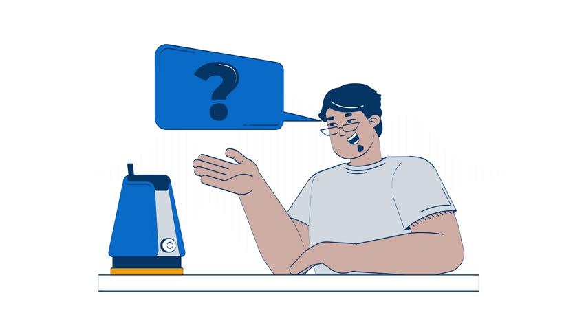 AI voice assistant device doodle cartoon animation. Virtual helper. Arab man interacting with smart speaker technology animated 2D character isolated on white background. 4K video motion graphic