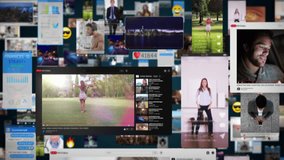 
Social Media Content Digital Universe, AR IOT.  Multimedia, Social Profiles, and Online Gaming Converge in a Dynamic Virtual Space, Illustrating the Interconnectedness of Technology and Communication - Powered by Shutterstock - Get 15% off with code: PIKWIZARD15