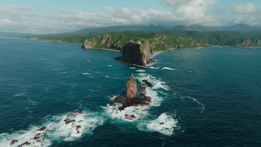 Scenic Aerial View Of The Kamui Rock On Shakotan Peninsula In Hokkaido, Japan.