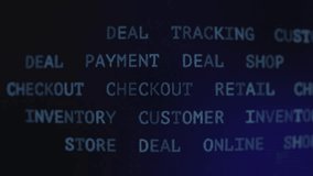 Close-up of digital retail-related terms in blue on a dark screen, illustrating e-commerce concepts. - Powered by Shutterstock - Get 15% off with code: PIKWIZARD15