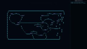 Neon ASCII world map interface simulating global network access. Nodes light up showing connections, traces, and alerts. Includes activity log panel. Cybersecurity or hacking visual. - Powered by Shutterstock - Get 15% off with code: PIKWIZARD15