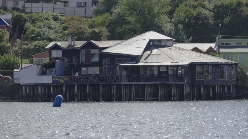Traditional Stilt Houses Along the Shoreline of Chiloe Island