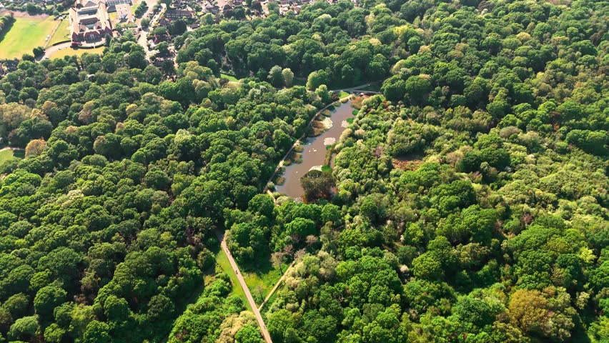 Nature Reserve Southampton Common Pond Aerial Panning View