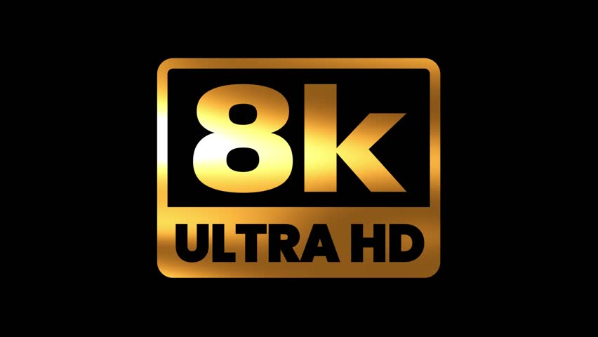 8K Ultra HD Resolution icons or Logo Animation Gold Edition, Elite Display Format Label Loop for High-End Visual Content with black or transparent background