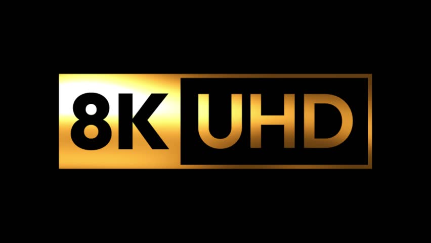 8K Ultra HD Resolution icons or Logo Animation Gold Edition, Elite Display Format Label Loop for High-End Visual Content with black or transparent background