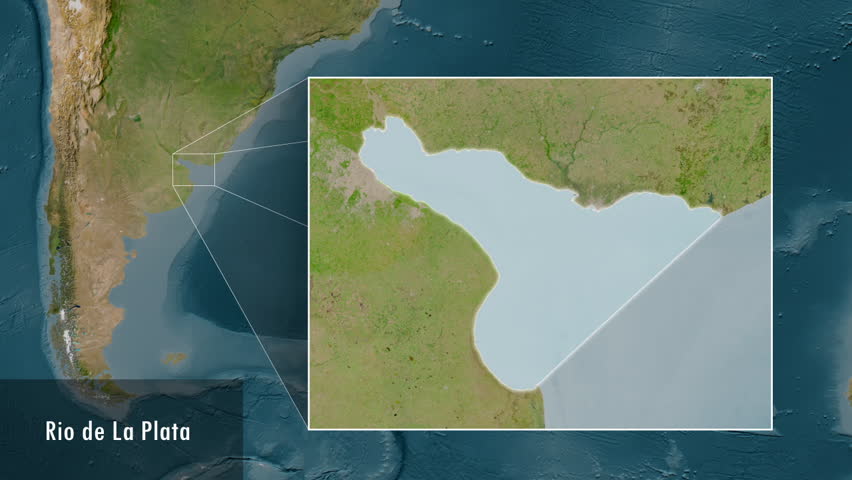 Rio de La Plata. Satellite map. Patterson Cylindrical. Location