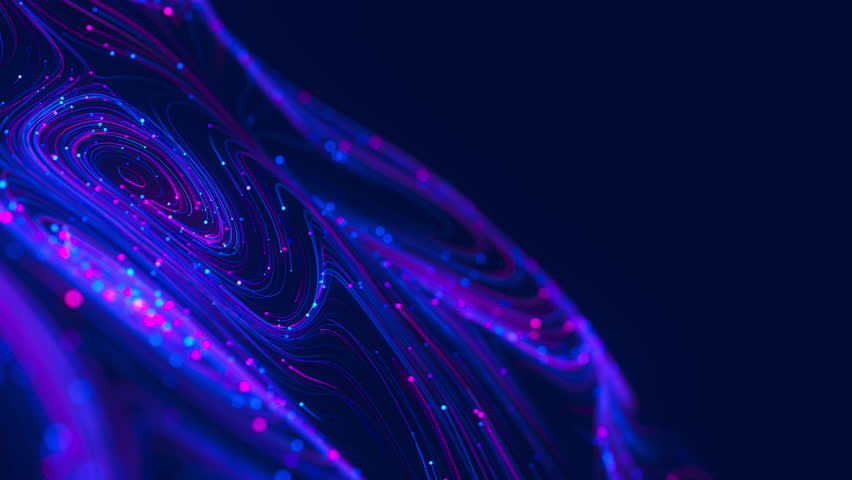 Closeup of Big data swirl patterns in futuristic cyberspace. Whirl flow of data in quantum digital network. Neon qubit stream with DOF.
