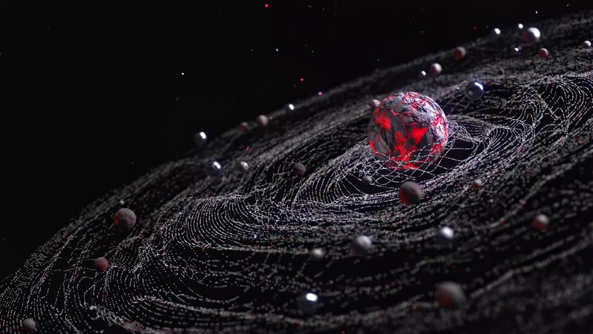 Looped animation of the solar system with orbiting planets, galactic motion, cosmic light, and nebula textures. Abstract space background with science and astronomy design elements.