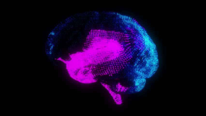 Pulsing 3D Blue-Purple Brain with Lightwave Flash on Black Neural Loop Visual