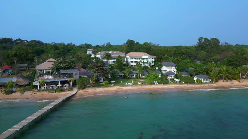 Tropical beach resorts palm trees in Kok mak. Lovely aerial view flight drone