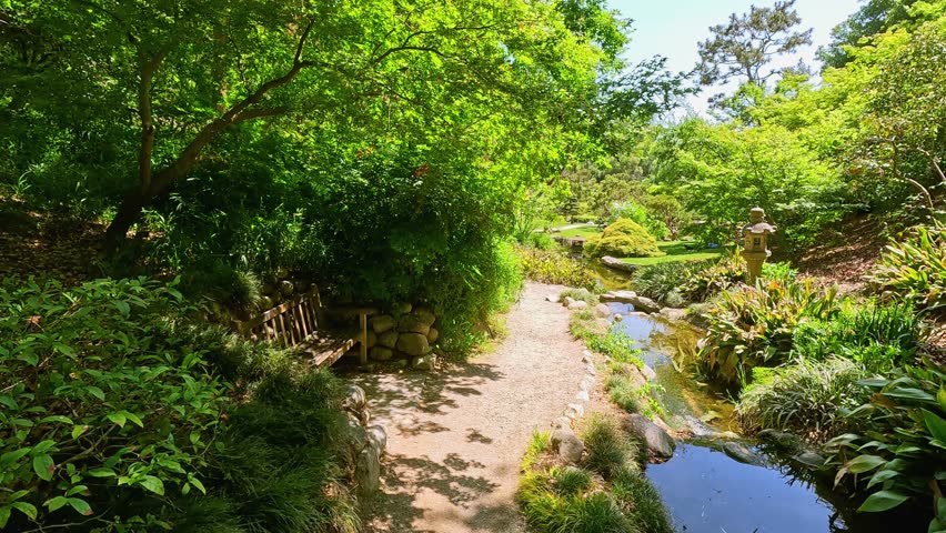 a gorgeous spring landscape with a pond and lush green trees at Huntington Library and Botanical Gardens in San Marino California USA