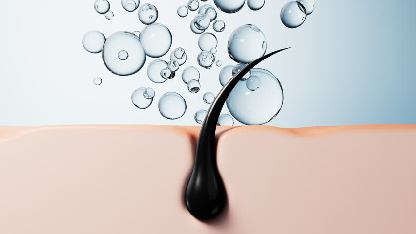 Skin with hair in pores, hair treatment concept, 3d rendering. Motion graphic.