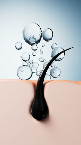 Skin with hair in pores, hair treatment concept, 3d rendering. Motion graphic.