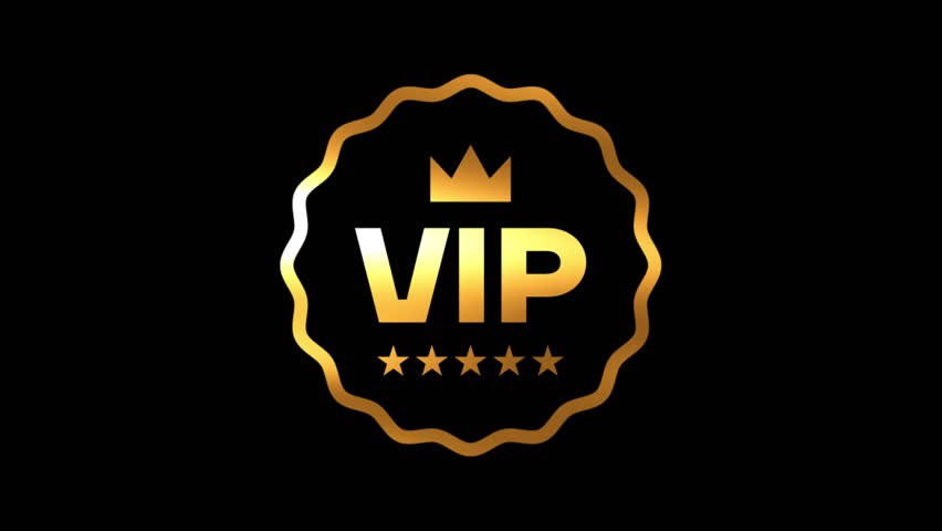VIP Badge Logo Animation with Crown and Stars Exclusive Golden Label Design for Elite Status Branding and Membership Highlight on Black Background