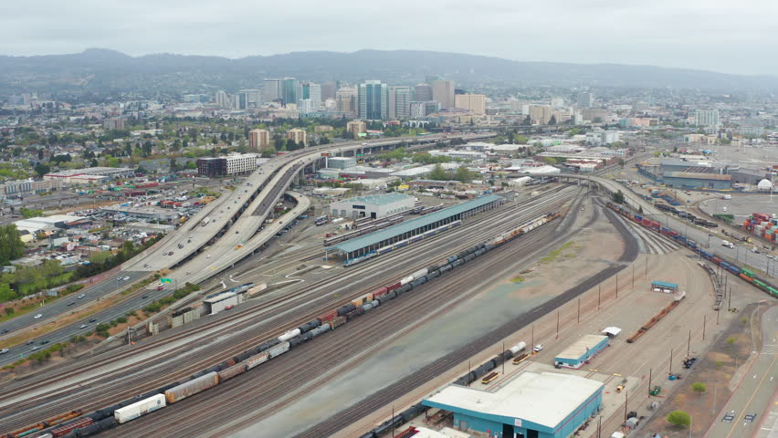 Aerial view of urban Oakland California downtown, buildings, residence, homes 04 - Aerial Drone View