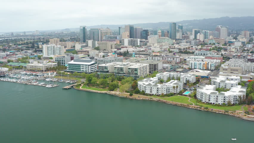 Aerial view of urban Oakland California downtown, buildings, residence, homes 19 - Aerial Drone View