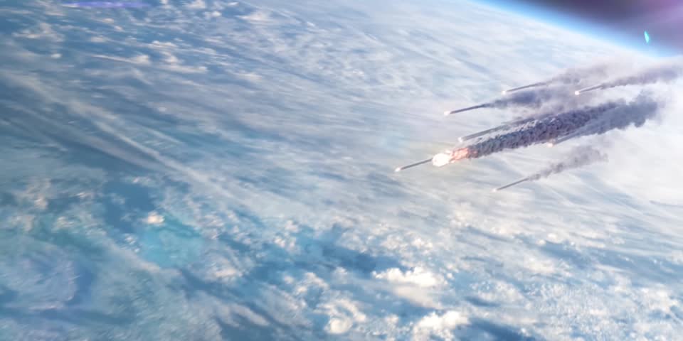 asteroid moving and hitting on earth and destruction beginning