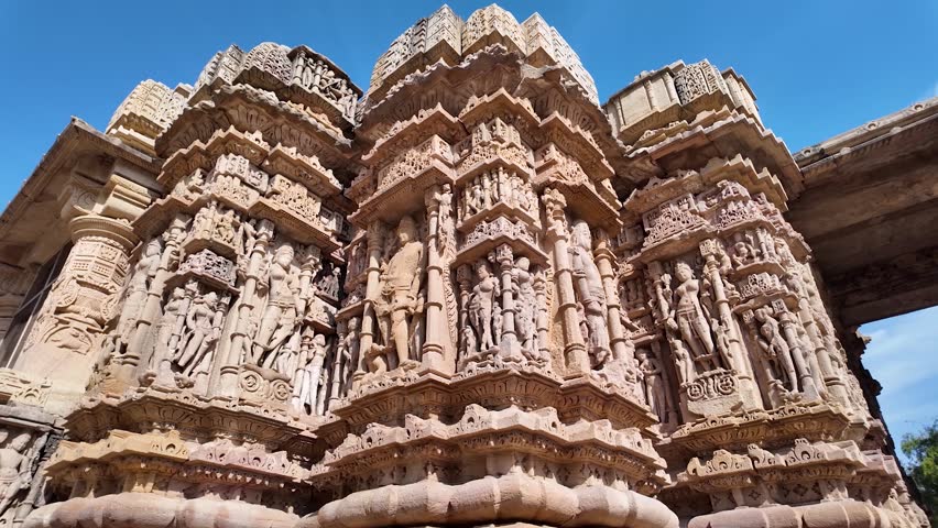 The mysterious ancient temple of India. Architecture and stone carving
