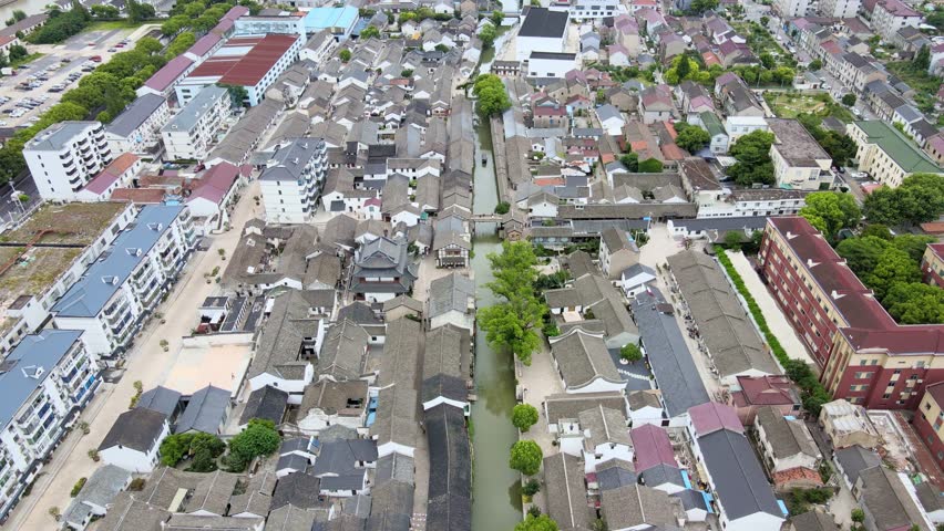 Aerial View of Residential Architecture in Qingxi Ancient Street, Shanghai, China