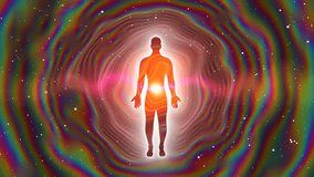 Silhouette of a person meditating on chakras and aura - Powered by Shutterstock - Get 15% off with code: PIKWIZARD15