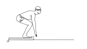 Animated self drawing of continuous line draw professional male swimmer getting ready to jump in swimming pool at starting block. Focused and ready for competitive race. Full length one line animation - Powered by Shutterstock - Get 15% off with code: PIKWIZARD15