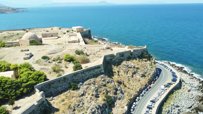 Venetian Fortezza overlooking the Aegean Sea atop a rocky promontory in Rethymno, Crete. Rethymno, Crete