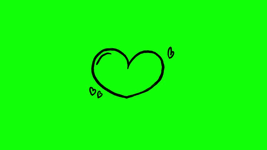 4K Hand drawn love icon frame by frame animation on chroma key green screen background.