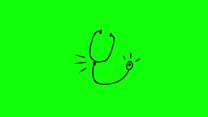 4K Hand drawn stethoscope icon frame by frame animation on chroma key green screen background.