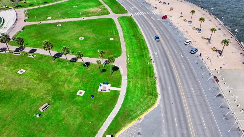aerial footage of Lake Pontchartrain at Lakeshore Park in New Orleans Louisiana USA