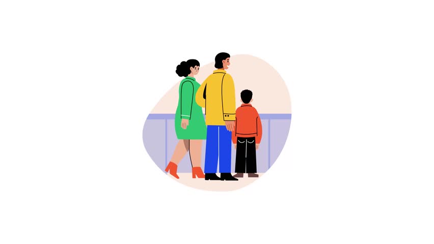 A family enjoying easter morning, flat style animated illustration 