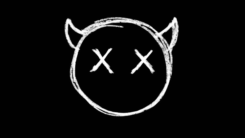 Hand-drawn scribble Emoji animation of a Devil face to put emotions in your videos. Demon cartoon face frame by frame brush stroke animation. Doodle icon, wiggle sticker rough pencil crayon.
