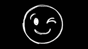 Hand-drawn scribble Emoji animation of a Winking face to put emotions in your videos. Blinking eye cartoon face frame by frame brush stroke animation. Doodle icon, wiggle sticker rough pencil crayon. - Powered by Shutterstock - Get 15% off with code: PIKWIZARD15